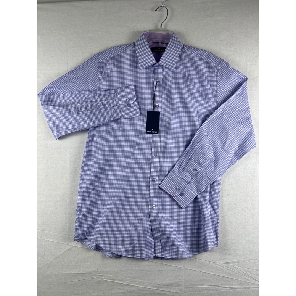 Daniel Hechter Paris Mens Purple Gingham Check Dress Shirt 16.5 L New With Tags